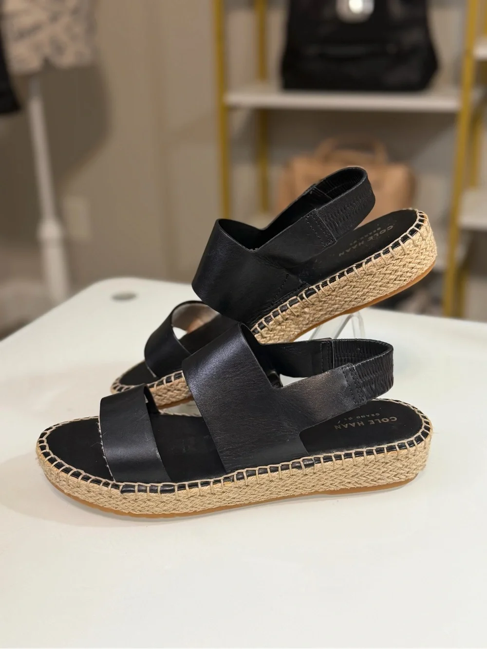 Cole Haan Cloudfeel Tilden Espadrille Sandals Black Leather Size 8